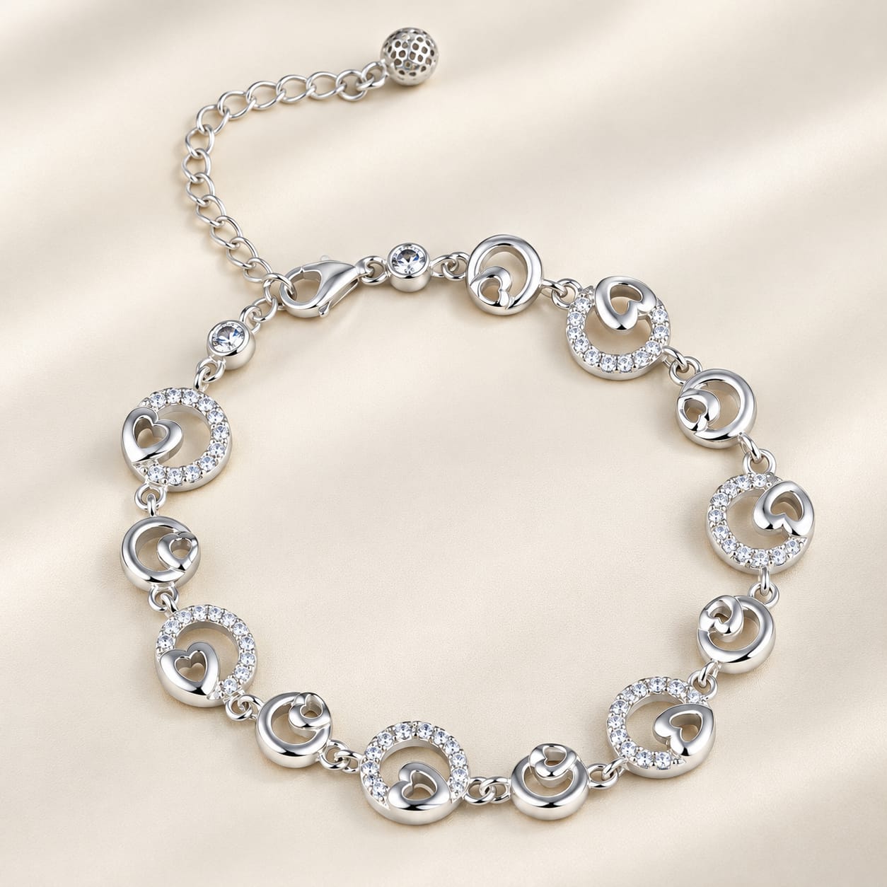 Infinity Heart Halo Crystal Silver Bracelet